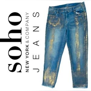 #1991 - New York & Co. Jeans Soho Boyfriend Medium Wash Blue Denim Gold Strokes